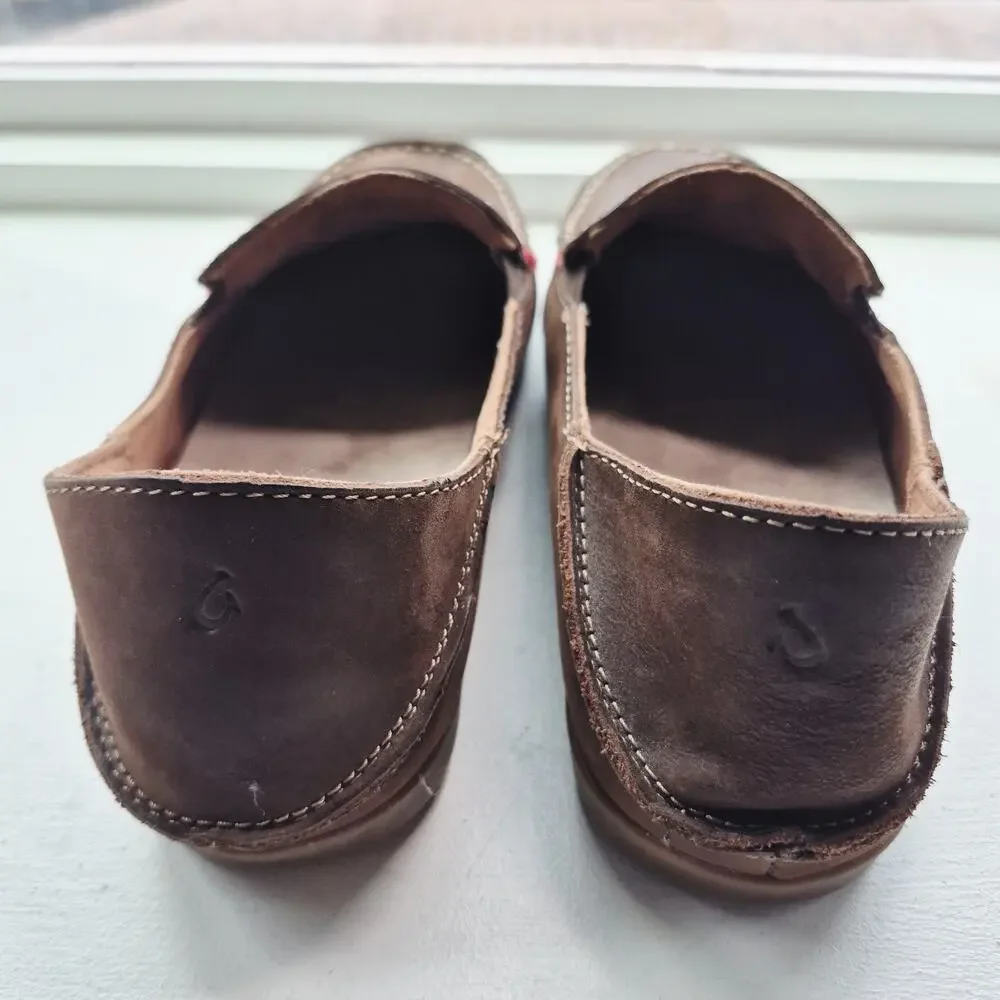 Olukai Nohea Womens Shoes US 10 Nubuck Brown Leather Slip on Loafers Drop Heels - Picture 9 of 9